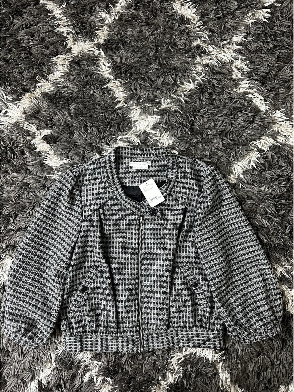 To The Max Jacket Womens Medium M Black Gray Geometric Tweed Full Zip Blazer